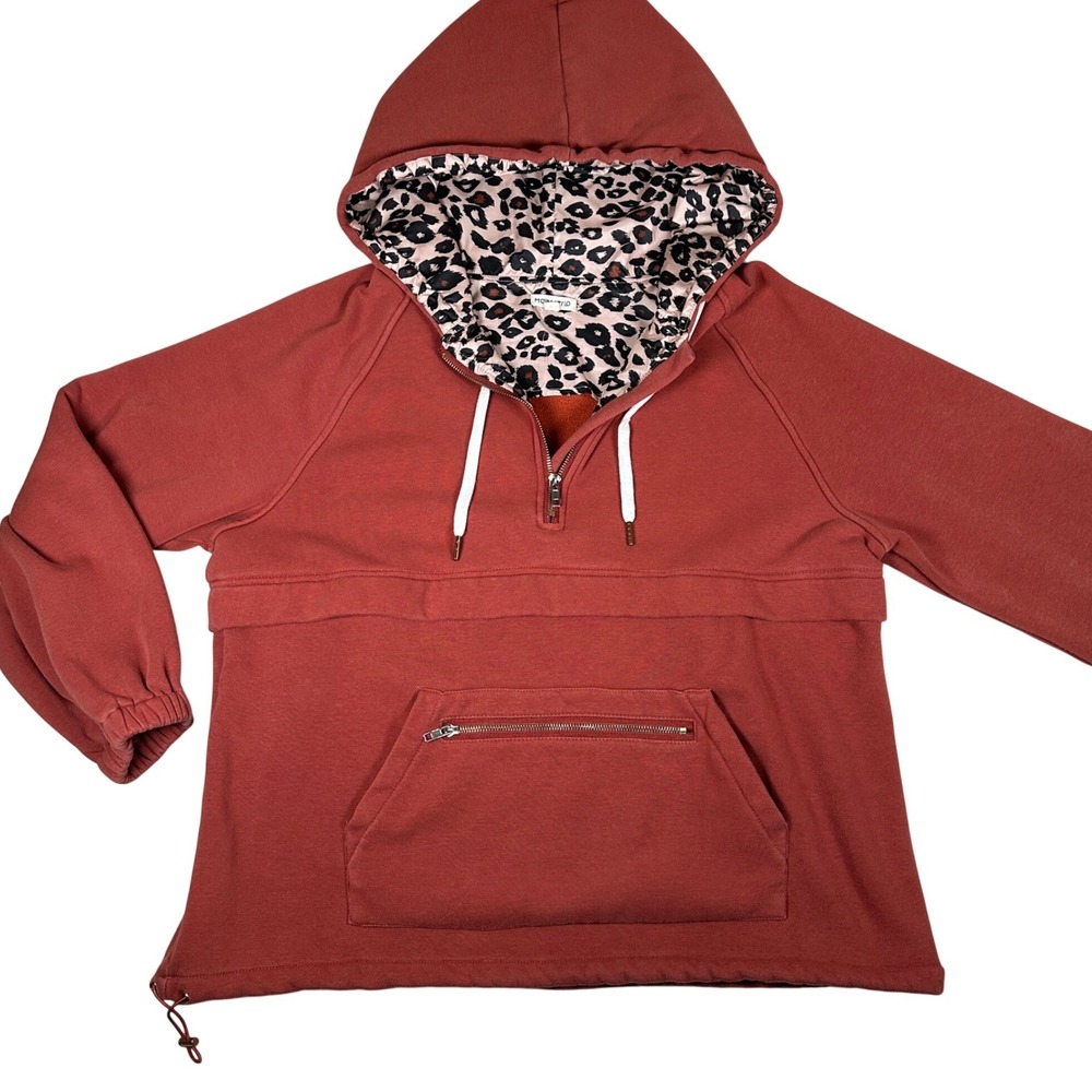 Main Strip Womens Rust Orange Leopard Lined Quarter Zip Hoodie Anorak Gorpcore‎